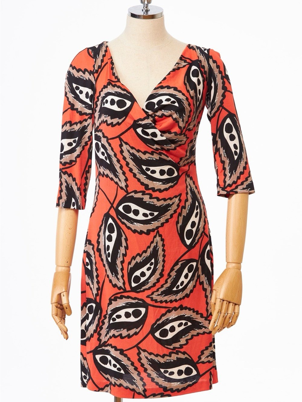 Diane Von Furstenberg Coral Leaf Print Faux Wrap Silk Dress size 4